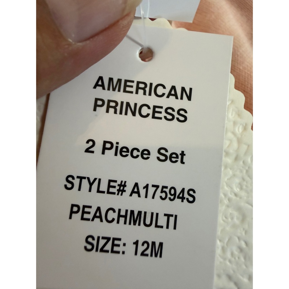 American Princess Dress Set Baby Size 12M Peach Multi Floral Embroidered - Picture 6 of 9